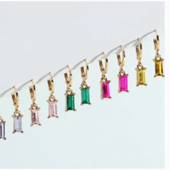 ⭐️❤️FREE Rhinestone Baguette Hoop Set Hipster Hippie Art Chic Glam Mini Earrings - Picture 2 of 8